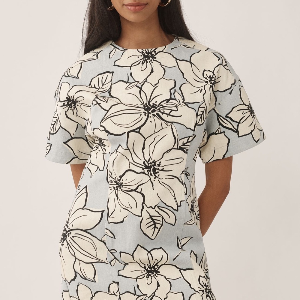 Anthropologie Blue and Cream Floral Dress